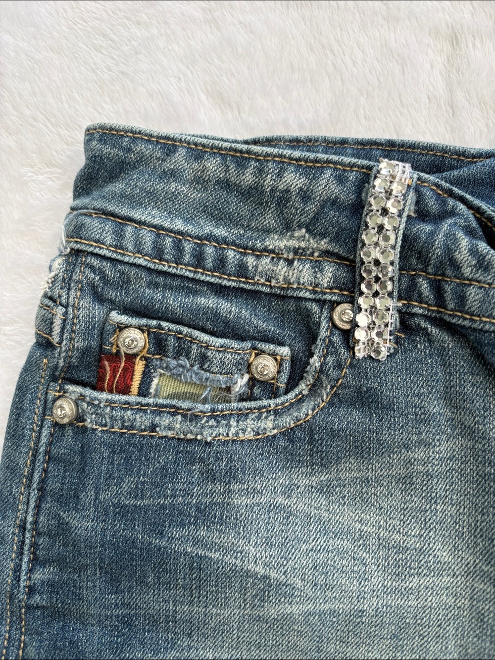 Miss me size medium y2k camo gem Dark Blue Distressed Denim Mini Skirt - Picture 5 of 12